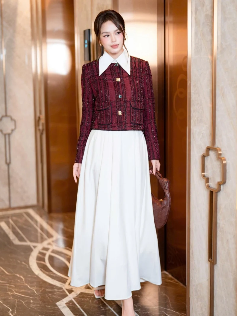 Áo ký giả dạ tweed kẻ