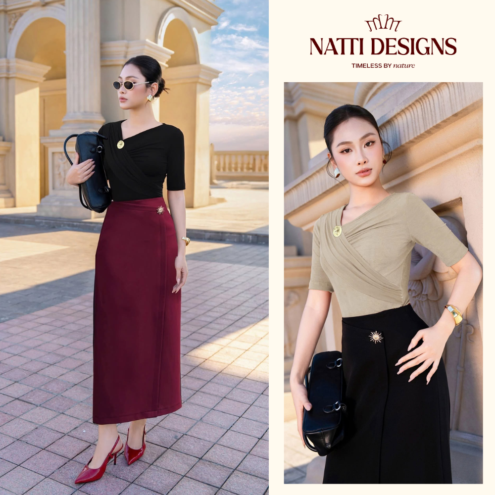 Áo thun cổ chéo lệch