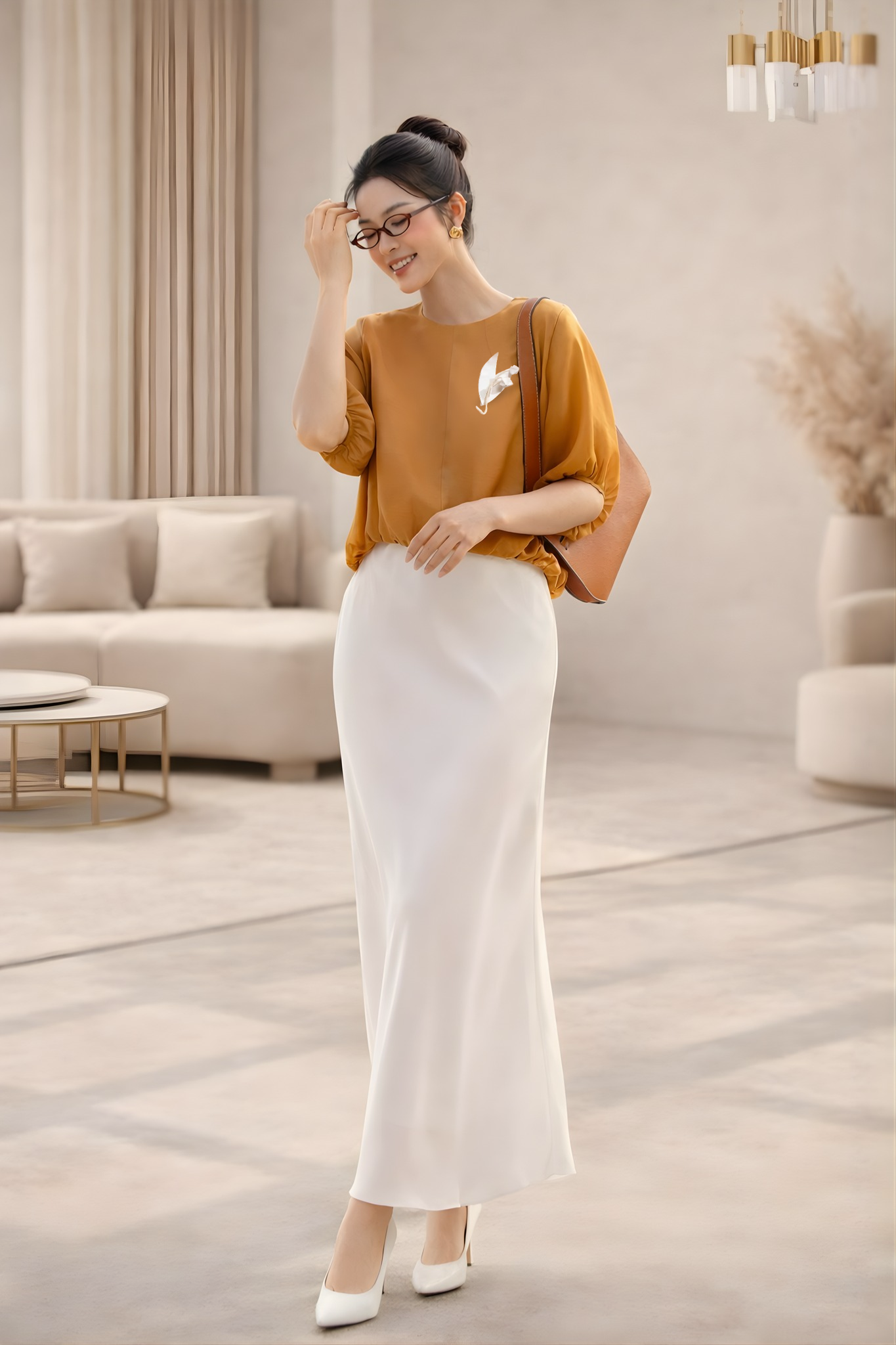 Chân váy lụa đuôi lá