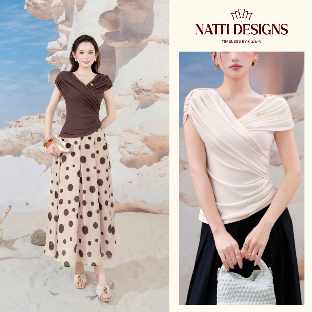 Áo thun vạt lệch nhún eo