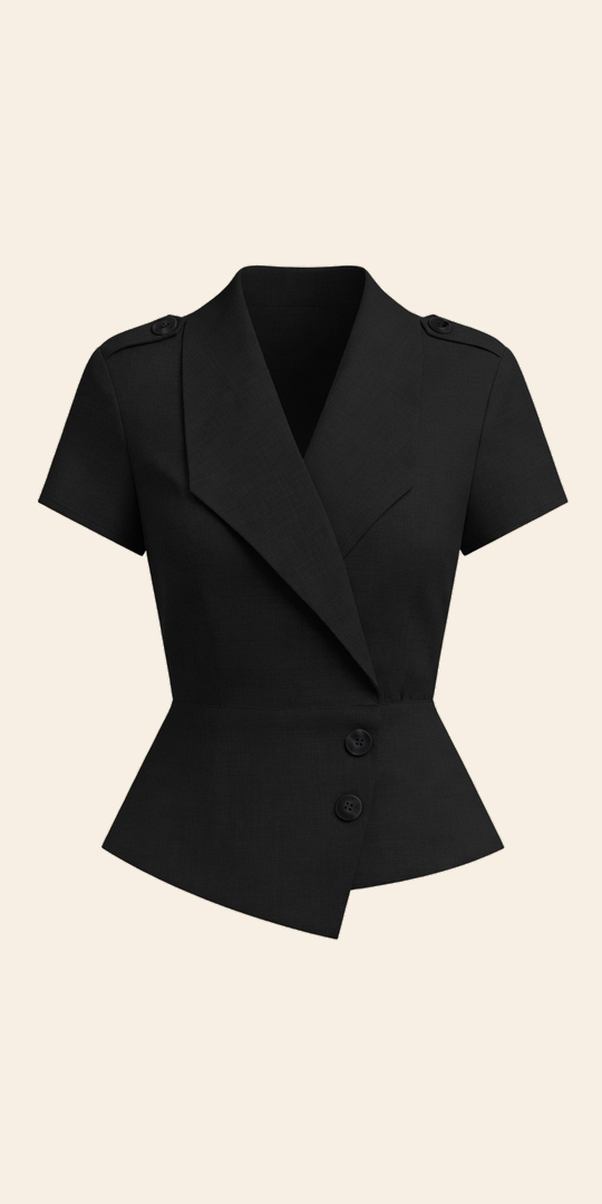Áo ký giả cổ vest chiết eo